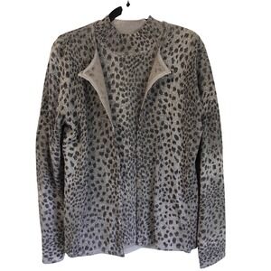Style & Co Y2K Silver Black Metallic Cheetah Animal Print Cardigan Twin Set L